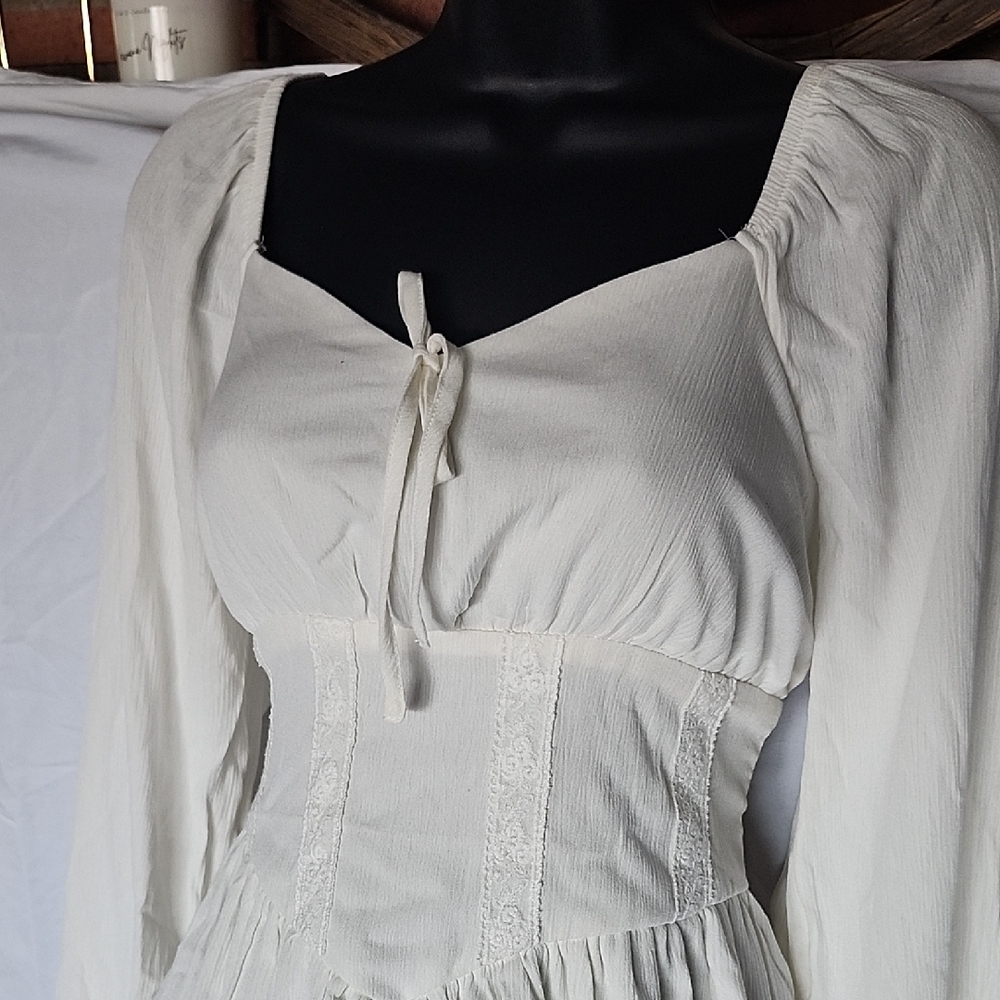 White/Cream/Ivory Long Sleeve Corset Dress - Picture 2 of 4